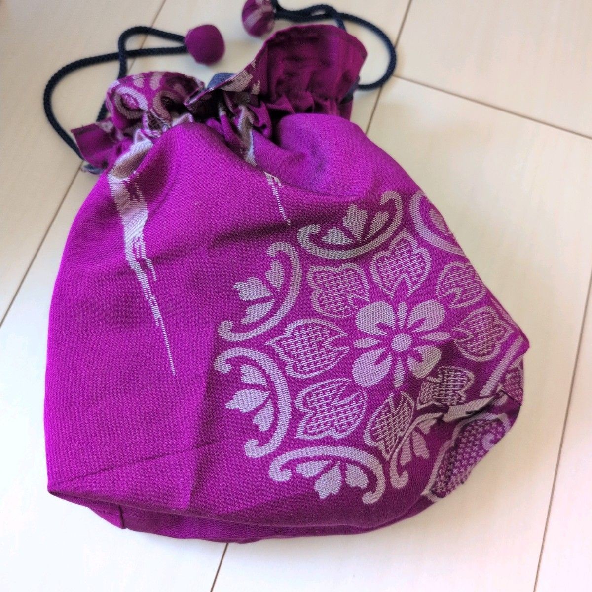 Unused Patchwork Kimono Remake Drawstring Bag Rev… - image 2