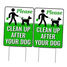 2-Pack Pick Up After Your Dog Sign with Metal H-Stake Clean Up 12"x9", Pk 2 