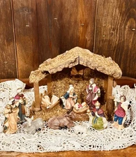 Holiday Time 10 Piece Porcelain Nativity Set With Wooden Stable Complete Set