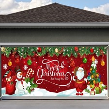 Christmas Garage Door Banner 13 x 6 ft Large Red Merry Christmas Garage Door ...