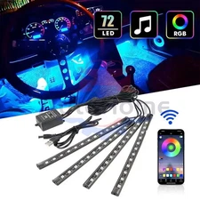 4x RGB 72 LED USB Car Interior Floor Atmosphere Light Strips Bluetooth Phone APP