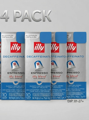 4X  10 Aluminum Capsules Nespresso Cafè illy Decaf Espresso Smooth /Mild 01/27+