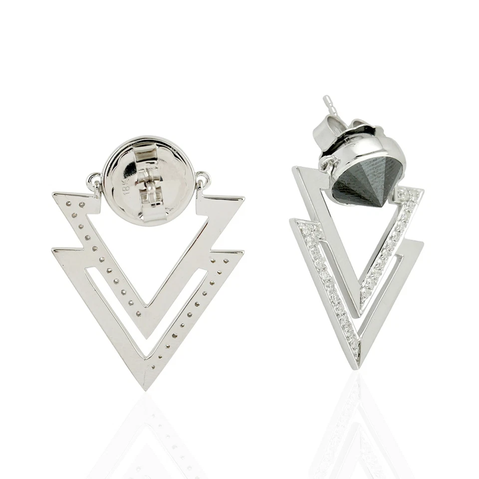 Aretes de diamantes negros naturales Black Friday joyas de oro blanco macizo de 18 k Foto 3 de 4