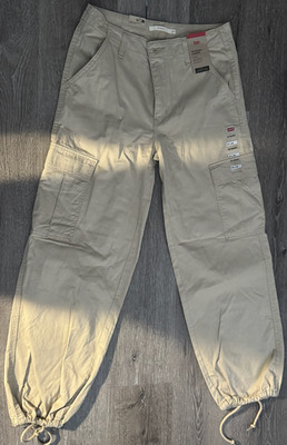 Levis Cargo Pants Women' 27x30 Beige Cotton  94 Baggy Fit Canvas Loose Parachute
