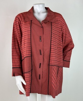 Ali Miles Size 2X Textured Check Point Collar 3/4 Sleeve Button Tunic Blouse