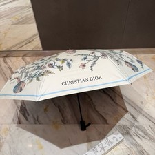 Christian Dior White Floral Logo Compact/Folding Women  s Umbrella, Multicolor