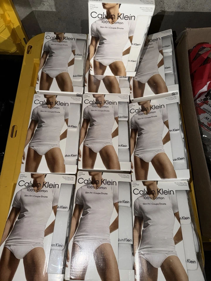 LOTE DE 10 camisetas Calvin Klein para hombre blancas calce ajustado cuello redondo TALLA L Foto 3 de 4