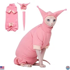 Waffle Pattern Suit for Sphynx Cats, Cute Hat & Shirt Set, Pink & Black, Medium
