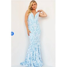 10302 NWT Size 8 Jovani sequin a-line formal dress plunging neckline