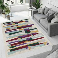 Hand-Tufted Wool Rug: Modern Abstract Geometric Multicolor Design