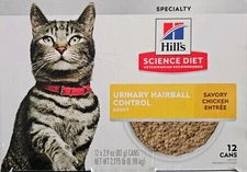 Hill's Science Diet Urinary Hairball Control 2.9oz Savory Chicken x12 Cans 03/26