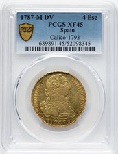 Spain - 1787 Carlos III 4 Escudos - PCGS XF45 - VERY RARE ISSUE - CHOICE SURFACE