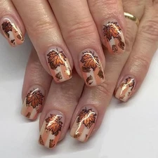 Thanksgiving Press on Nails Medium Square Fake Stripe Maple Leaves Designs