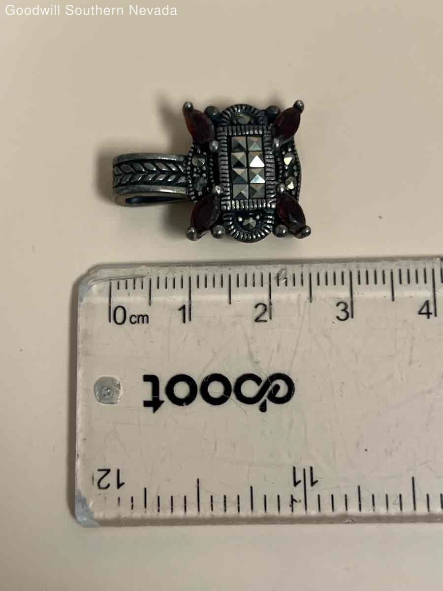 27mm Rectangular Garnet & Marcasite Pendant - image 5