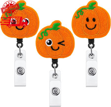 3 Pcs Halloween Badge Reel ID Holder,Pumpkin Style FREE SHIPPING