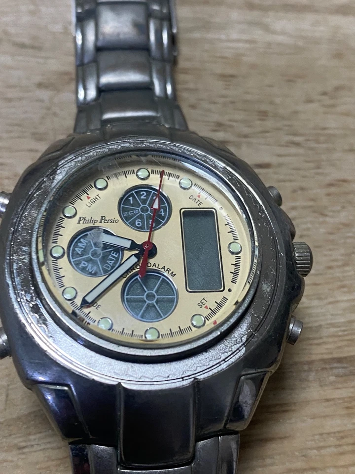 Reloj de Cuarzo Philip Persio Ana-Digi Vintage - Acero Inoxidable, 3ATM, No Funciona Foto 2 de 4
