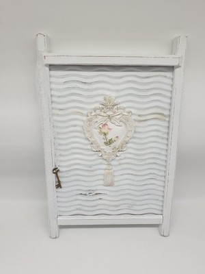 Shabby Chic Waschbrett Vintage Wanddeko Weiß   Landhausstil Deko aus Holz 46 x 2