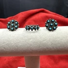 ZUNI Vtg Sterling Silver Turquoise Cluster Set Earrings/Ring. See pics.