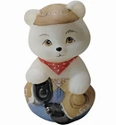 Fenton Sitting Bear Cowboy 5151 CB Figurine Hand Painted Jim E. Hat Bandana
