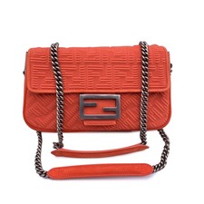 Borsa a tracolla con catena baguette con logo FF in rilievo arancione Fendi
