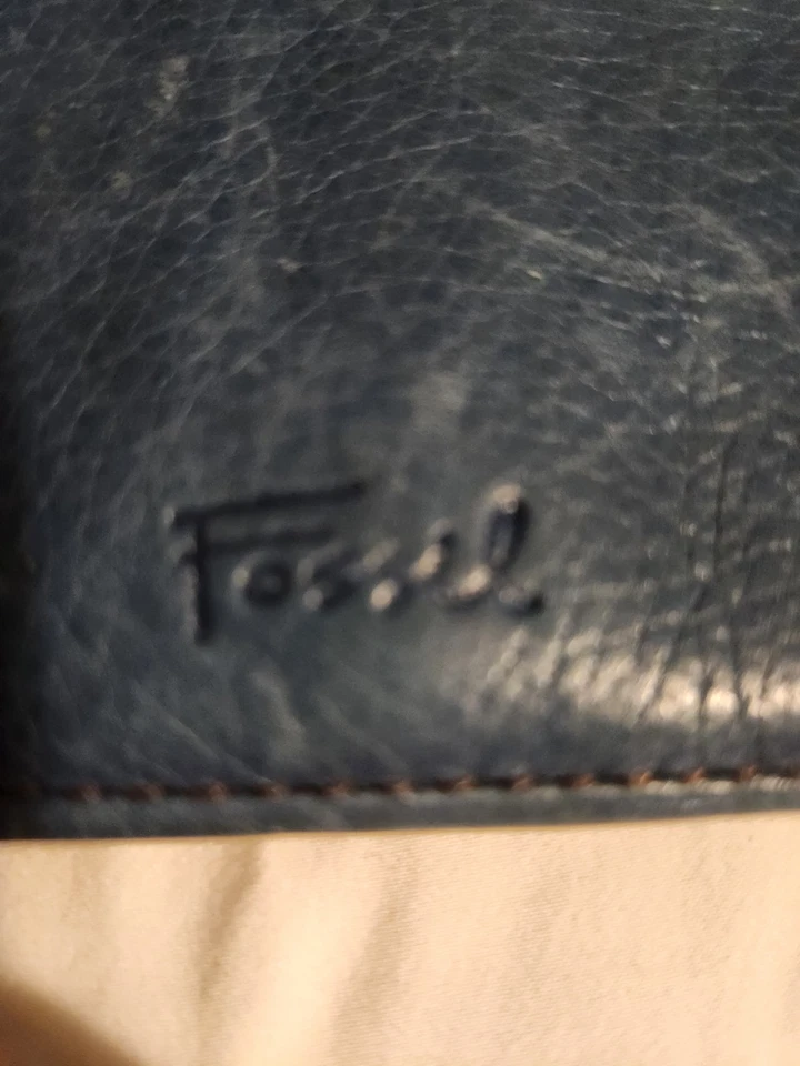 Cartera sin asas Fossil Bentley de cuero azul vintage con cremallera boho suave Foto 3 de 4