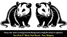 Possum Opossum Two Pack 5" Mirrored Black Vinyl Decals Car Truck Door Bumper