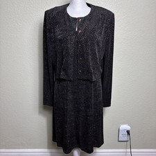 Jessica Howard 2-Pc Dress Sleeveless Sheath Button Jacket Shoulder Pads Sparkly