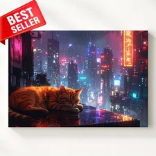 Canvas Orange Tabby Cityscape Urban Tranquility Cinematic Sleeping Wall Art