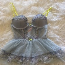 Victoria's Secret S Overbust Mesh Floral Embroidered Bustier Sheer Yellow