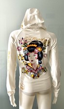 Vintage Y2K Ed Hardy by Christian Audigier White hoodie "Kiss of Death" XS