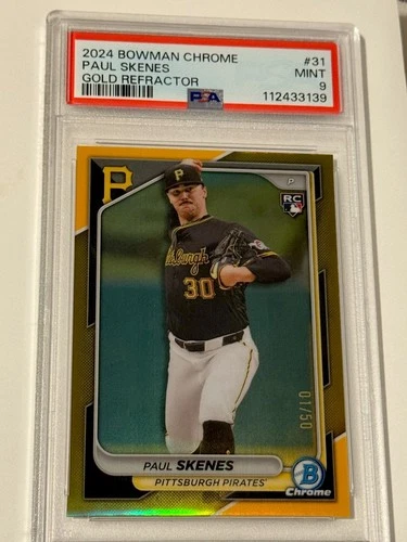 2024 Bowman Chrome Paul Skenes True Gold Rookie Card RC 1/50 PSA 9 Mint Pirates