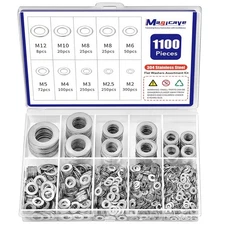 1100 Pcs Flat Washers Assortment Kit-304 Stainless Steel, 9 Metric Size (M2–M12)