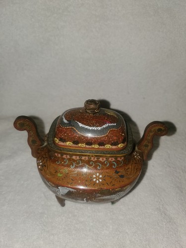Meiji Japanese Cloisonne Gold Stone Enamel Covered Jar w/ Dragon and Cranes - Picture 5 of 17