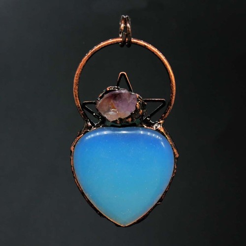 Vintage Crystal Heart Stone Pendant Amethyst Rose Quartz Charms Bohemia Jewelry - Picture 19 of 48