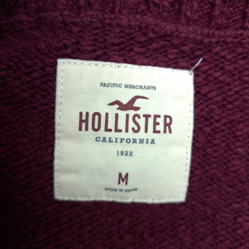 Holister Maroon Red White Striped Cropped Cotton Blend Open Knit Sweater Size M - Picture 11 of 12