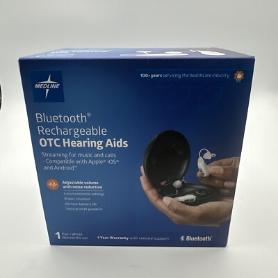Medline Rechargeable OTC Hearing Aids in-Ear 4 Modes, 20hr Battery Life Bluetoot