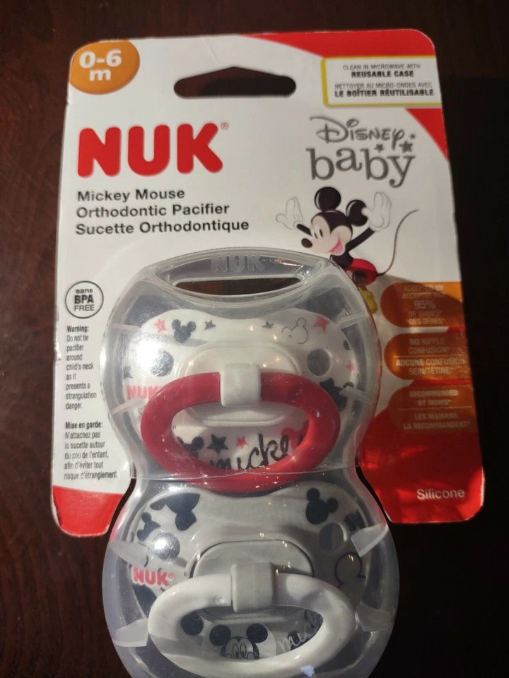 Chupetes Nuk Mickey Mouse 0-6 meses (1 paquete con 2 chupetes)-Nuevo-ENVÍO 24 HORAS Foto 3 de 4