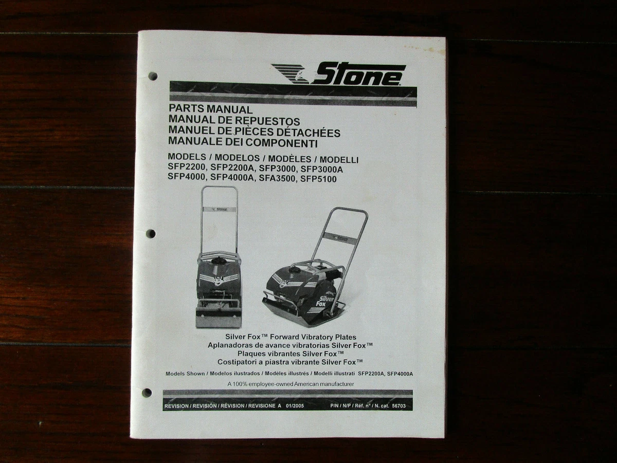 Stone Silver Fox Forward Vibratory Plates Parts Manual Models.