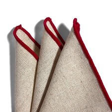Beige Red Linen/Cotton Pocket Square