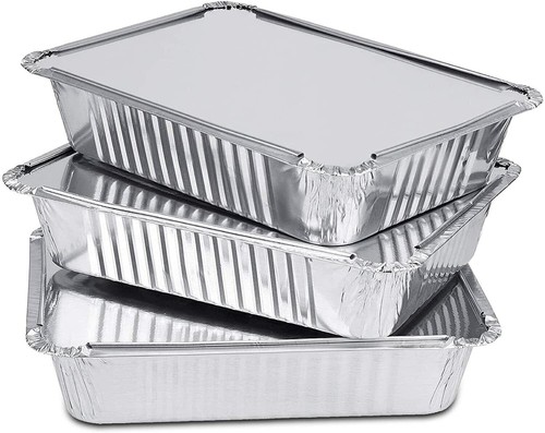 Aluminium Foil Food Containers with Lids Takeaway Rectangular Baking Trays - Picture 1 of 11