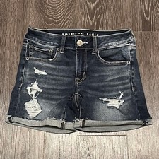American Eagle Womens Next Level Stretch Size 2 Blue Hi Rise Shortie Jean Shorts