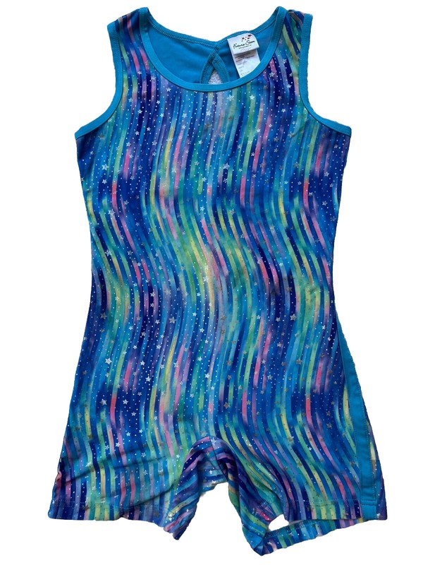 Future Star Capezio Girls L Pastel Striped Silver Stars Shorts Dance Leotard