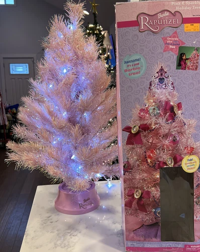 Vintage Disney Barbie Rapunzel Pink Lit Christmas Tree Toys R US EXCLUSIVE 33”
