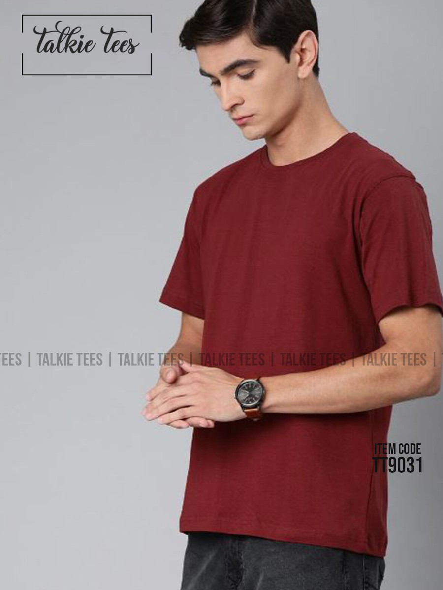 Solid Maroon Color Men's Crew Neck Cotton Short Sleeve T shirt