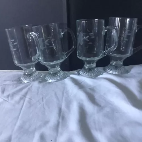4 Vintage Princess House Heritage Glass Footed Irish Coffee Mug Tea Cup RETIRED