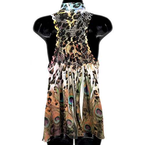 NWOT Reina Peacock & Animal Print Sleeveless Cardigan Open Knit Detail Size XL - Picture 4 of 6