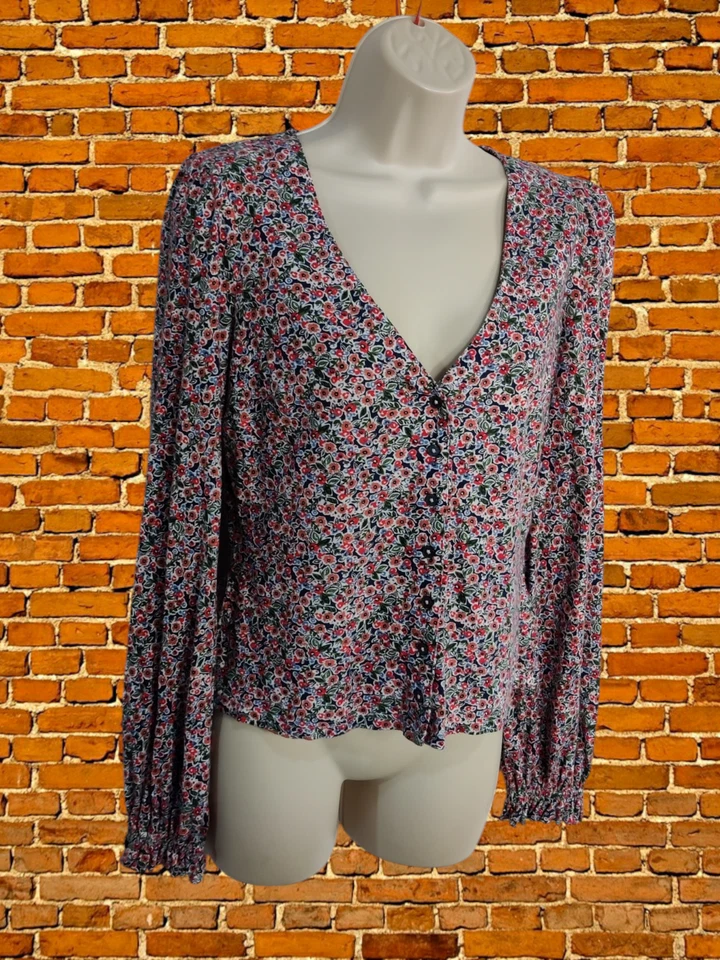 MUJER SUELO TALLA UK 8 ROJO CORAL FLORAL CUELLO EN V CLARO CÁRDIGAN JUMPER VOLANTES PUÑO Foto 3 de 4