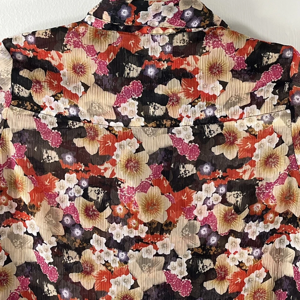 Element Womens Blouse Floral Flower sheer Shirt Top skate Sz Small  Cream Orange - Image 3 of 4