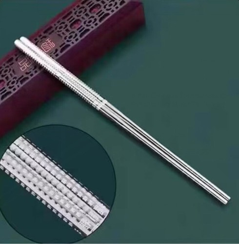 Pair Authentic Certified Solid 999Sterling Silver Chinese Chopsticks Tableware - Picture 1 of 5