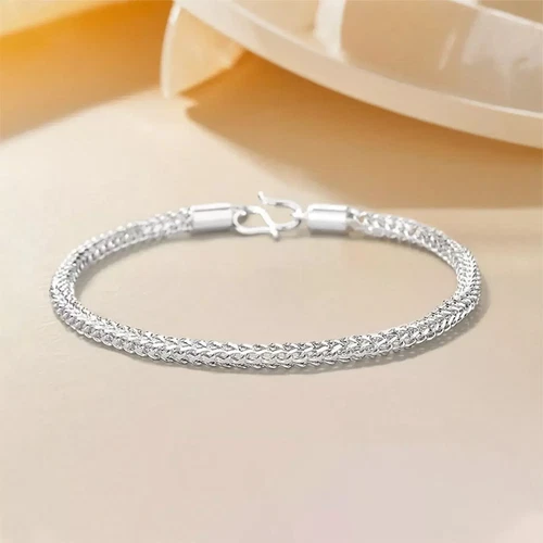 Pure Platinum 950 Chain Men Women Lucky 2.5mm Braided Wheat Bracelet 6.21g/7inch - Picture 3 of 9